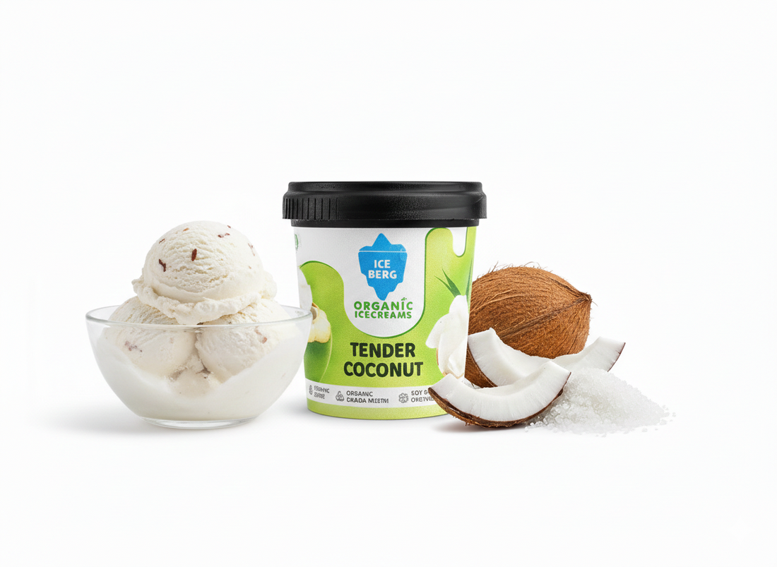 Ice Cream |Tender Coconut Ice Cream (Made From A2 Milk, Gondh Gum, Organic Butter, Tender Coconut )- Gluten Free - Churned with authentic &amp; Real Ingredients -Zero Preservatives &amp; No Refined Sugar- Iceberg Organic Ice Cream - 125ml