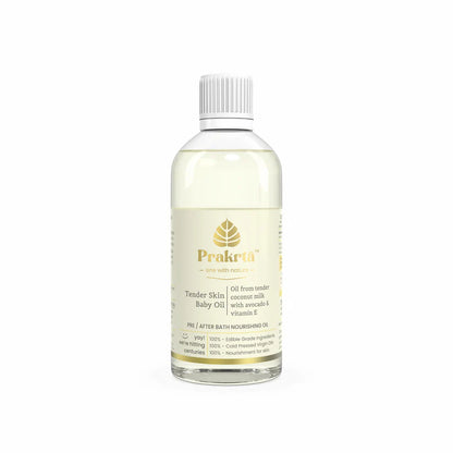 Oil |Tender Skin Baby Oil -Virgin coconut oil with Vitamin E &amp; Avocado oil  -100% natural &amp; edible - No Added Preservatives -Prakrta- 100ml
