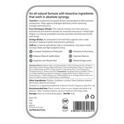Testo Power - Melts - Cool Mint - (Testofen + Korean Ginseng) - Natural – Vegan, Gluten Free, &amp;amp; Zero Sugar – Wellbeing Nutrition – 30 Strips