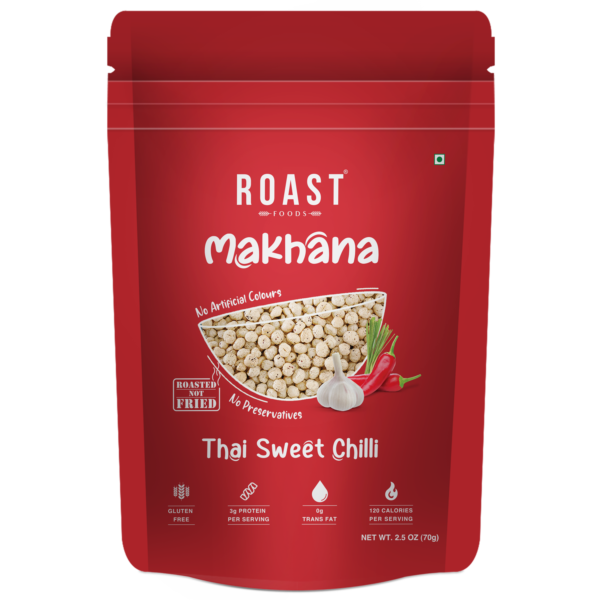 Makhana | (Thai Sweet Chilli) - 3g Protein Per Serving - Roasted - Not Fried - Gluten Free, No Added Artificial Colour, Trans Fat Free &amp; No Added Preservatives - ROAST FOODS - 70gm