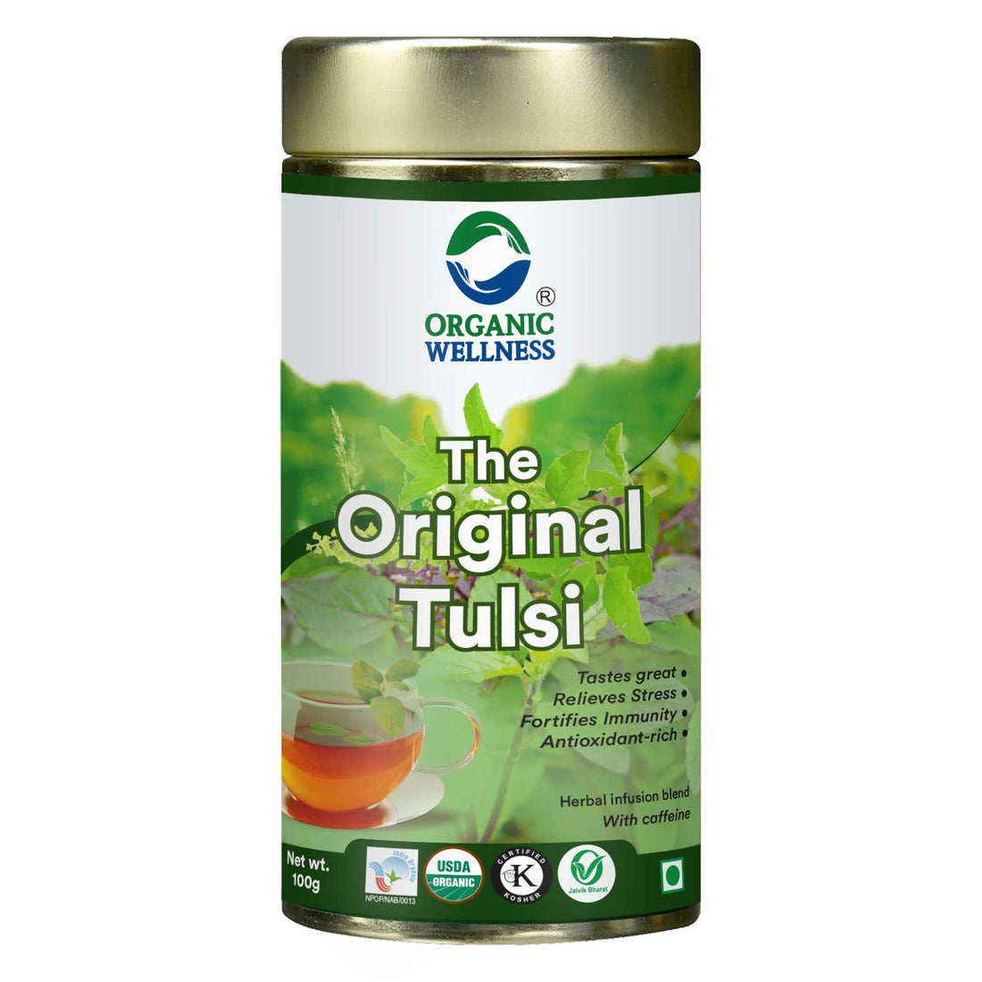 Tea | Organic Tulsi Tea - USDA Organic – Caffeine Free, Tin Pack - Organic Wellness –  100gm