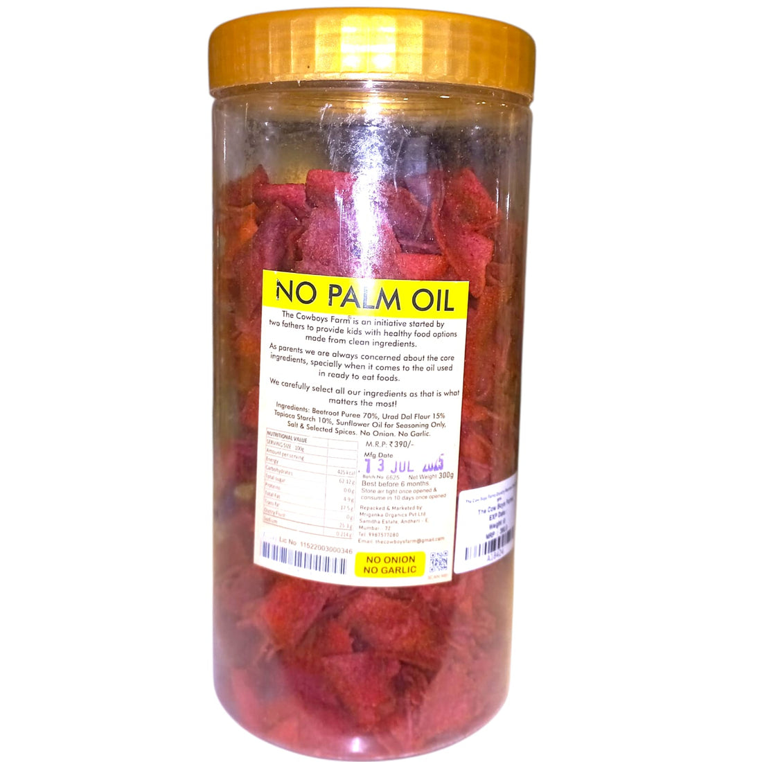 Chips | Beetroot Lentil Chips – Gluten Free, No Palm Oil, No Onion, No Garlic &amp; No Added Preservatives – The Cowboys Farm – 300gm