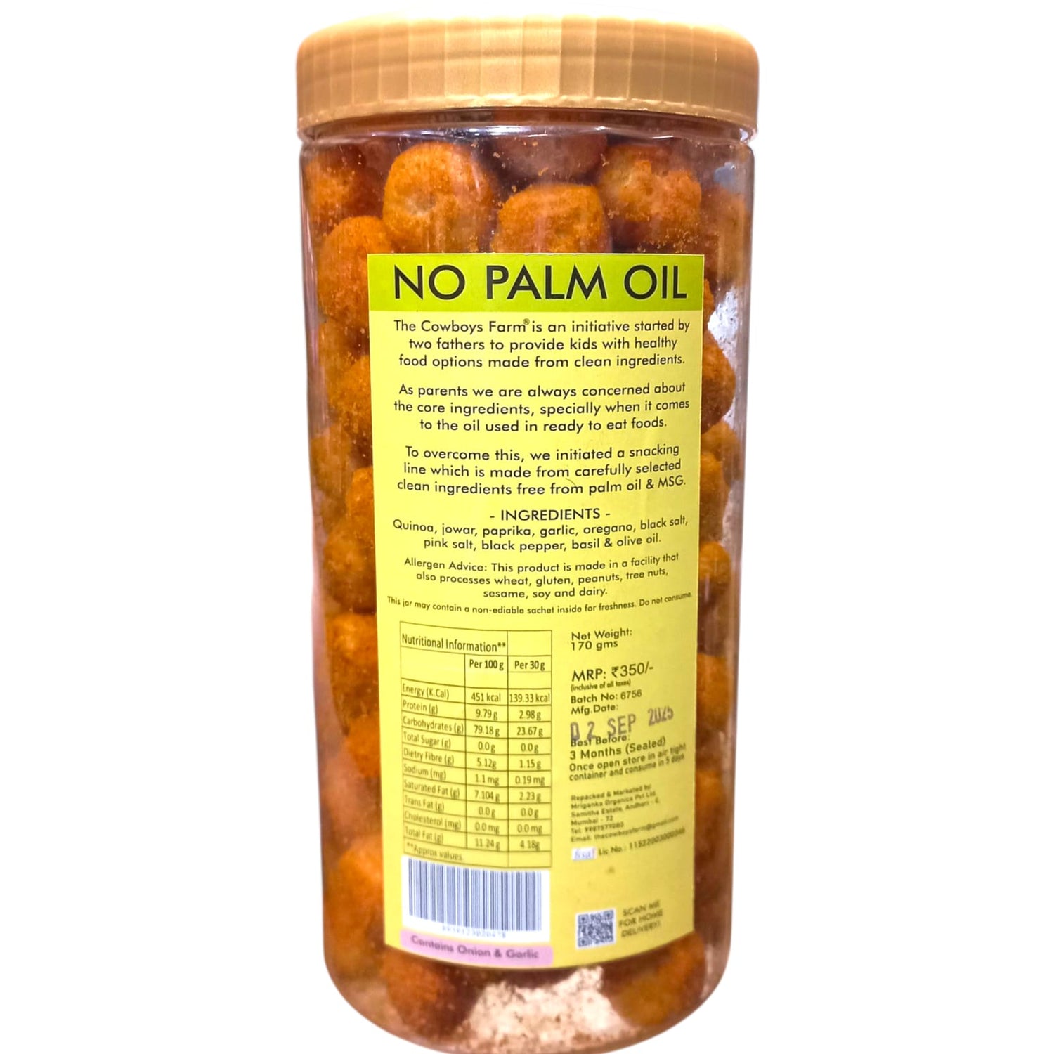 Quinoa Puffs | Chilly Garlic Quinoa Puffs - Gluten Free, Palm Oil Free &amp; No Added Preservatives - The Cow Boys Farm - 170gm