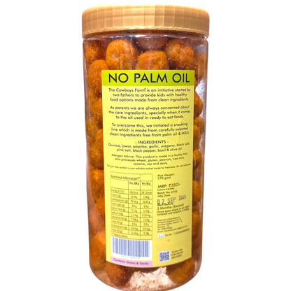 Quinoa Puffs | Chilly Garlic Quinoa Puffs - Gluten Free, Palm Oil Free &amp; No Added Preservatives - The Cow Boys Farm - 170gm