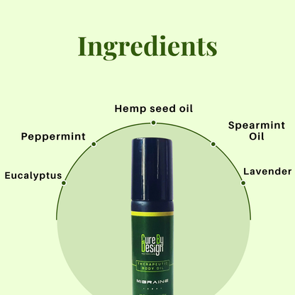 Body Oil | Theraputic Body Oil (Migrane) - Infused With Hemp Seed Oil - Cure By Design - 10ml