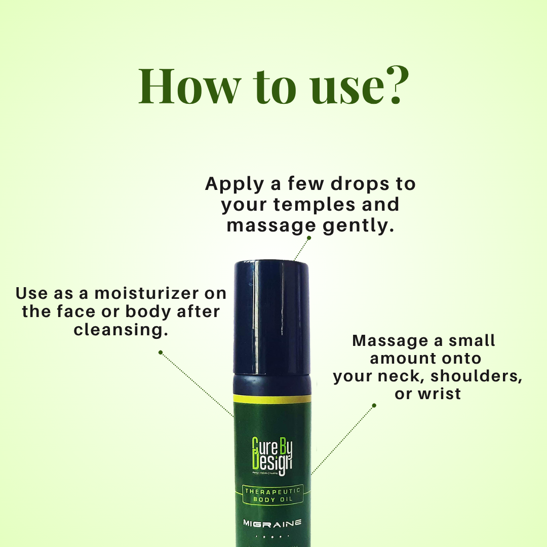 Body Oil | Theraputic Body Oil (Migrane) - Infused With Hemp Seed Oil - Cure By Design - 10ml