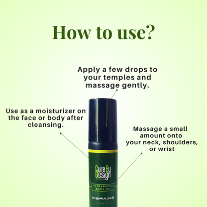 Body Oil | Theraputic Body Oil (Migrane) - Infused With Hemp Seed Oil - Cure By Design - 10ml