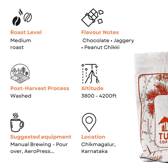 Coffee | Thogarihankal (French Press) - Chocolate - Jaggery - Peanut Brittle - 100% Arabica - No Added Sugar, Honey, Fruit, Flavor, Chicory Or Preservatives - Tulum Coffee – 250gm