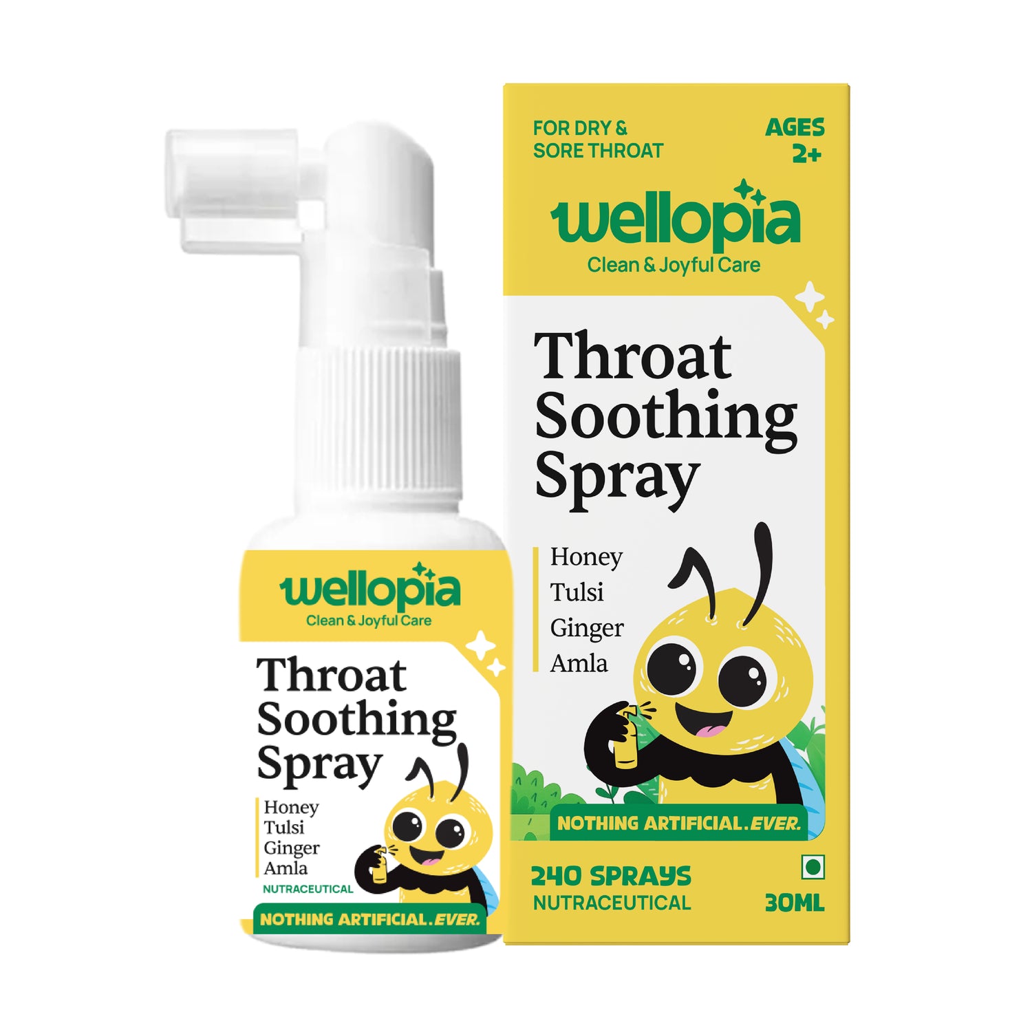 Throat Soothing Spray (Ages 2+) - Gluten Free- No Artificial Preservatives-No Refined Sugar - Natural Flavoured - Wellopia - 30ml