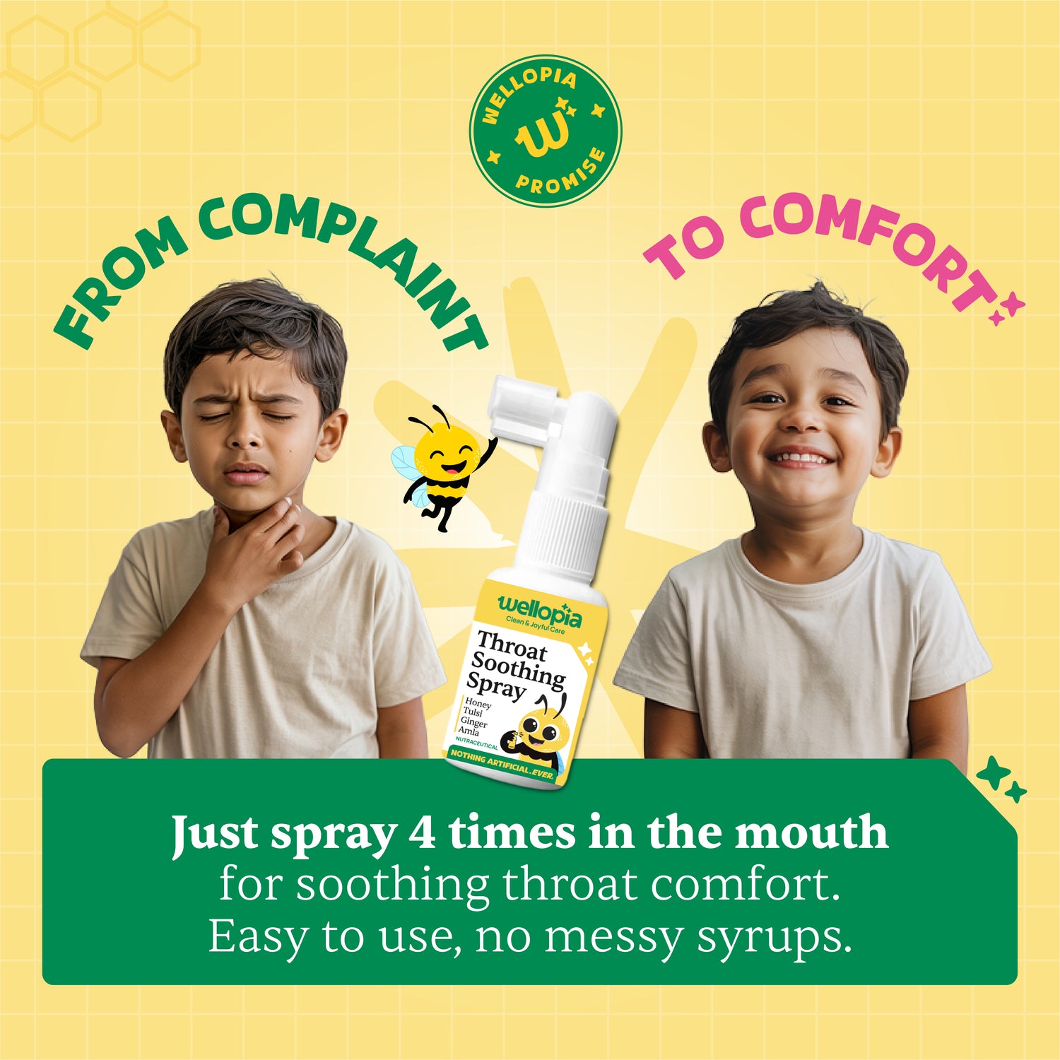 Throat Soothing Spray (Ages 2+) - Gluten Free- No Artificial Preservatives-No Refined Sugar - Natural Flavoured - Wellopia - 30ml