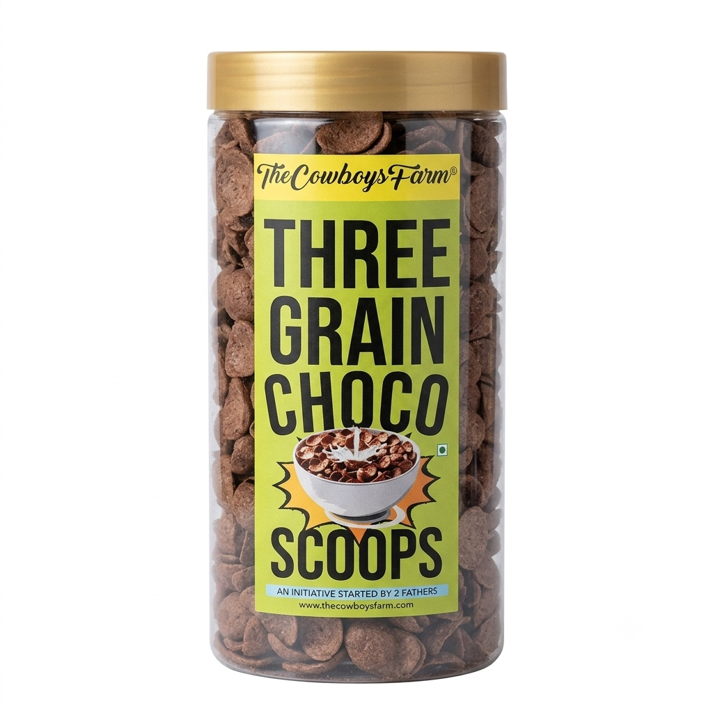 Three Grain Choco Scoops - No Palm Oil, No Artificial Color, Flavor &amp; Preservatives – The Cow boys Farm – 300gm