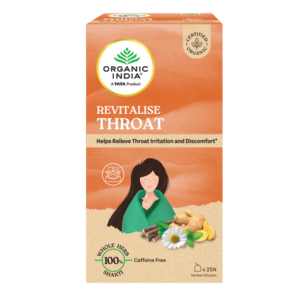 Tea| Revitalise Throat (Whole Herbs) - Relieve Throat Irritation &amp; Discomfort- 100% Plant Based  – Certified Organic - Caffeine free- Organic India-25 Tea Bag
