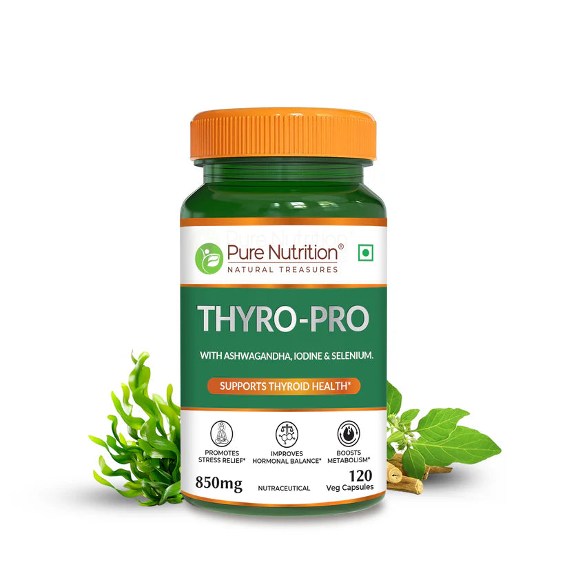 Thyroid | Thyro Pro (With Ashwagandha, Iodine &amp; Selenium) – Promotes Stress Relief Supports – Thyroid Function &amp; Metabolic Health – Pure Nutrition – 850mg – 120 Veg Capsules
