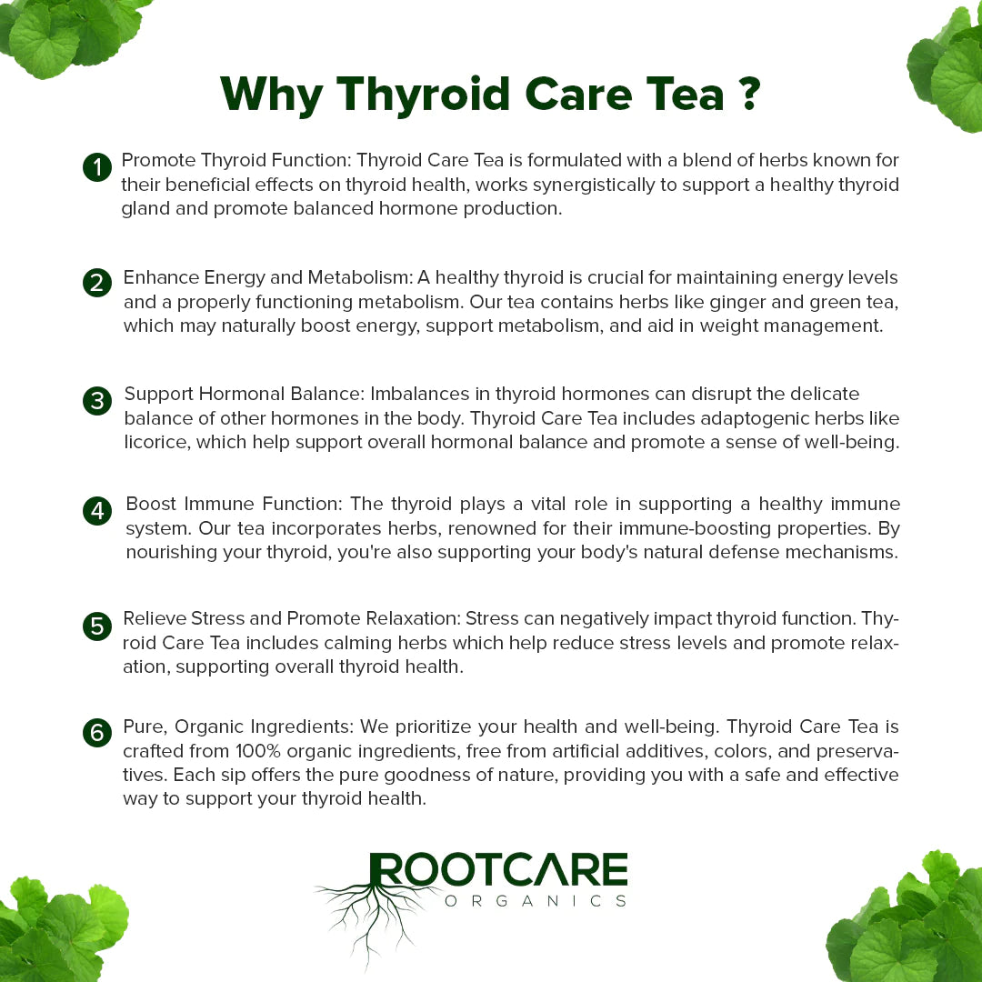 Tea | Thyroid Care Tea (With The Goodness Of Ashwagandha, Gotu Kola, Liquorice, Ginger And 6 Other Herbs And Spices) - Organic - No Added Sugar ,Preservatives, Non Gmo &amp;amp; No Artificial Colors – Root Care Organics – 100gm