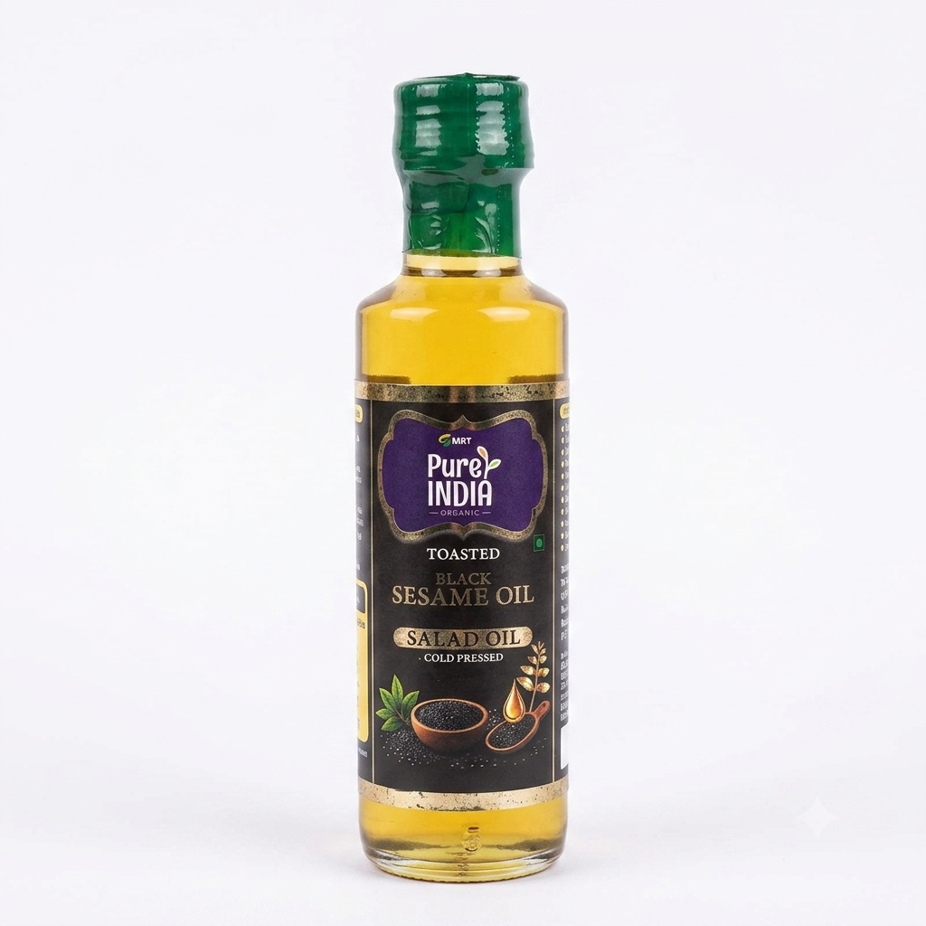 Oil | Toasted Black Sesame Oil (Salad Oil)- Cold Pressed- Vegan, Gluten Free -No Preservatives, Artificial - MRT Organics – 100ml
