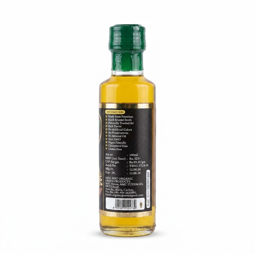 Oil | Toasted Black Sesame Oil (Salad Oil)- Cold Pressed- Vegan, Gluten Free -No Preservatives, Artificial - MRT Organics – 100ml