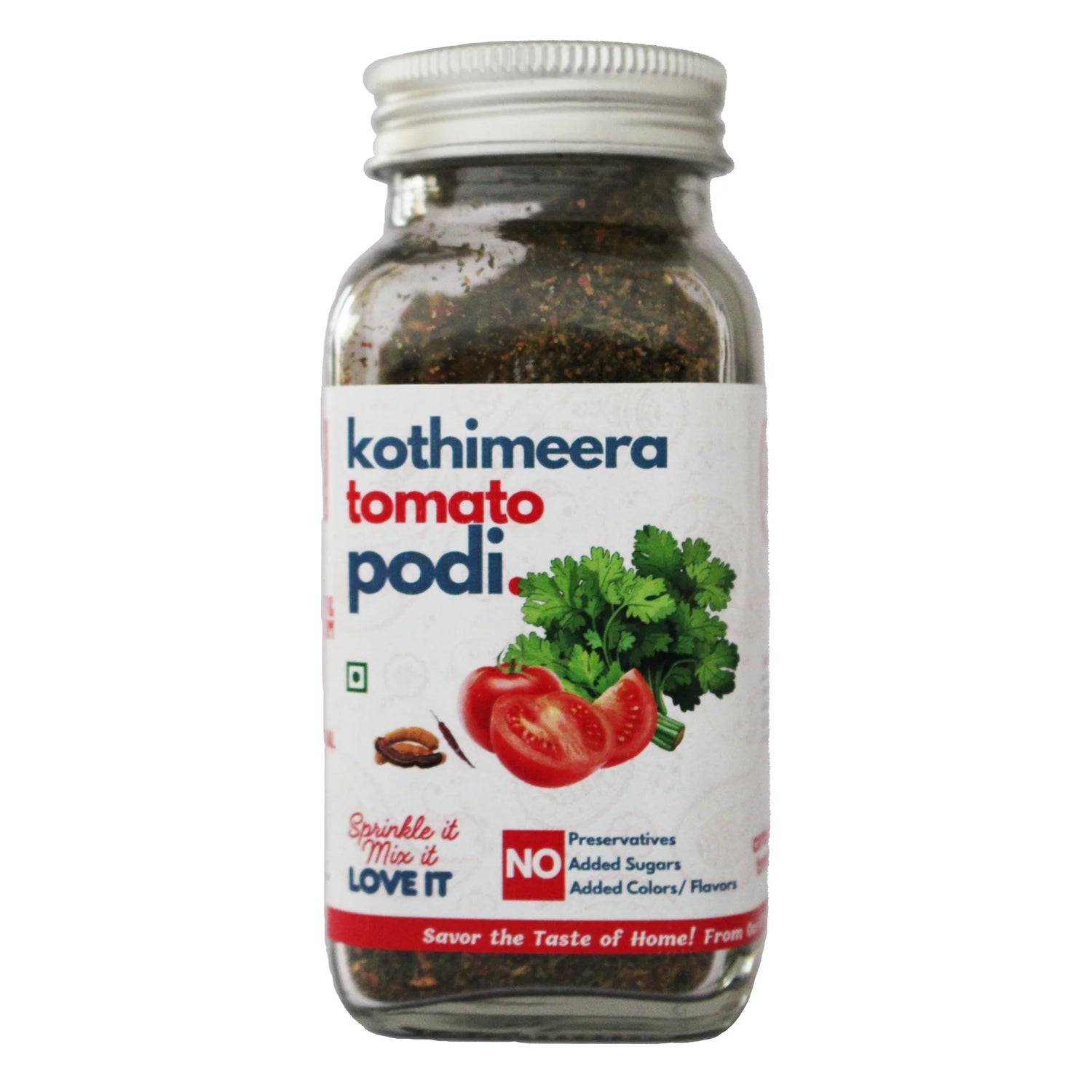 Seasoning | Kothimeera Tomato Podi- High Fibre , Protein - Spice Blends  - No Added  Flavours, Sugar, Colour  &amp; Preservatives Free  - Kitchen Koundinyasa - 75 gm