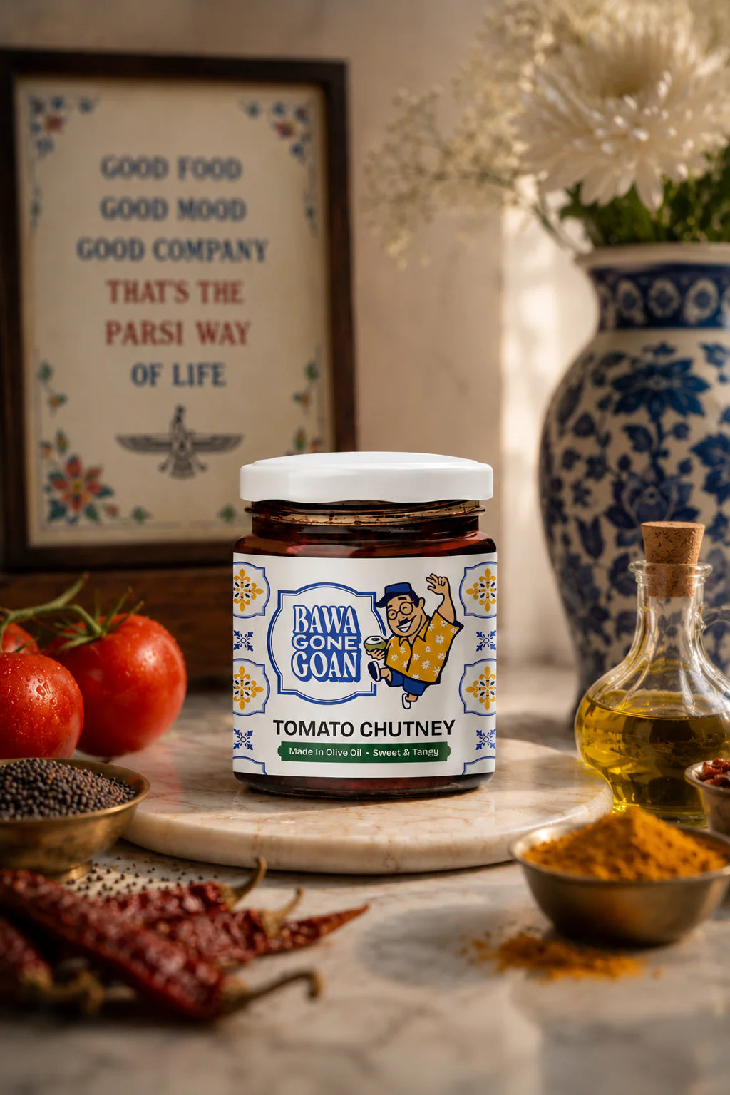 Chutney | Tomato Chutney - Made in 100% Olive Oil-Made with Real Tomatoes - No Added Colours &amp;amp; No Artificial Preservatives –Bawa Gone Goan- 180gm