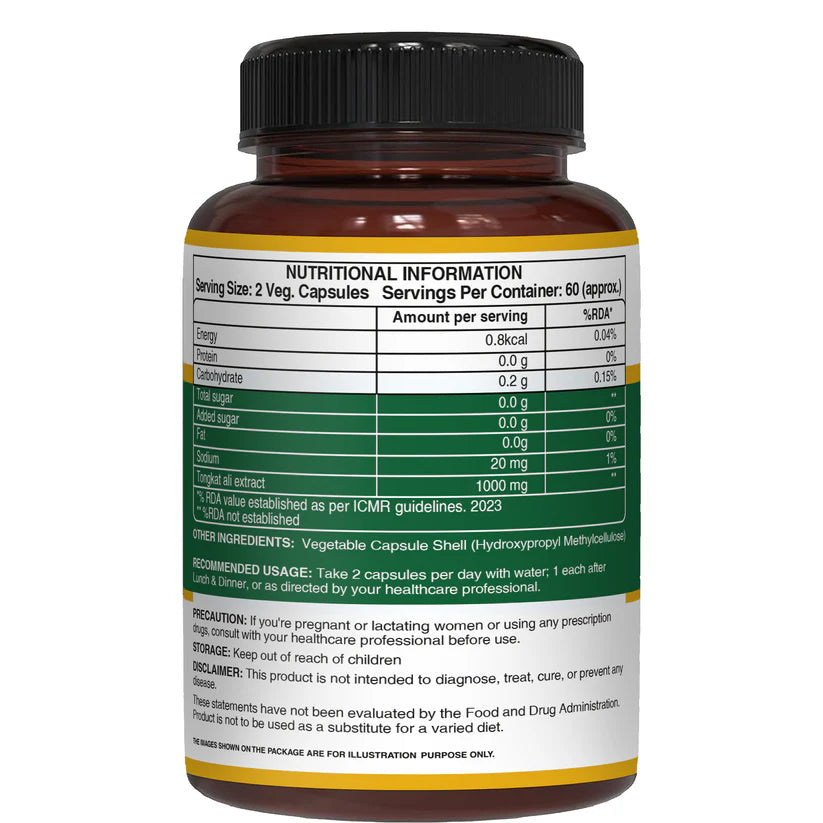 Tongkat Ali | Supports Vitality, Stamina &amp; Overall Wellness – Pure Nutrition – 1000mg – 120 Veg Capsules
