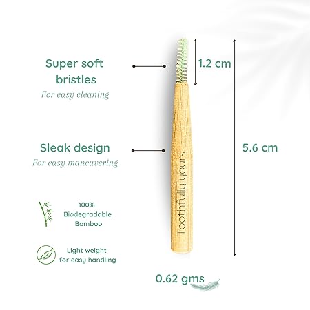 Brush | Bamboo Interdental Brush - For Small Gaps Between Teeth - Eco Friendly - Toothfully Yours - Pack Of 4