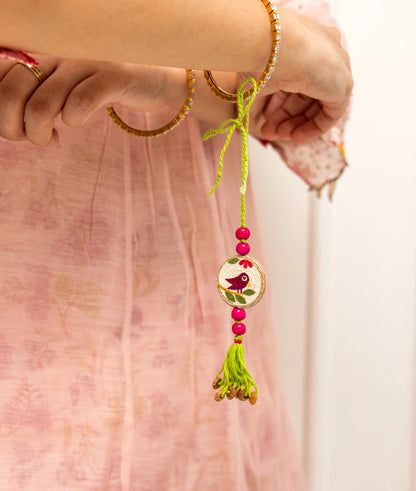 Rakhi | Tota Maina Rakhi Lumba (Made From Cotton, Jute, Wooden beads &amp;amp; With Pressed Flower Petals) – Handcrafted – Eco Friendly – Nature’s Soul