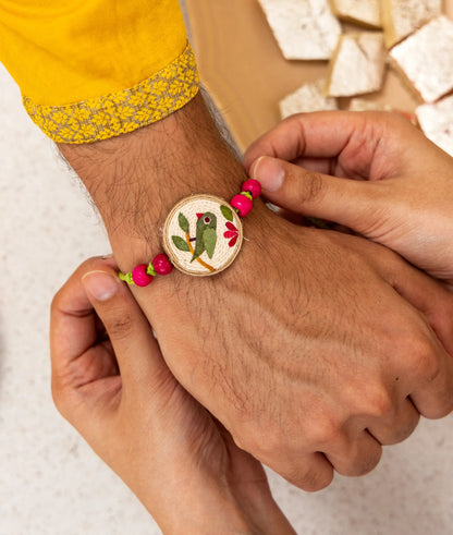 Rakhi | Tota Maina Rakhi Lumba (Made From Cotton, Jute, Wooden beads &amp;amp; With Pressed Flower Petals) – Handcrafted – Eco Friendly – Nature’s Soul