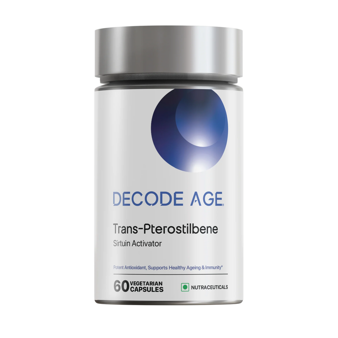 Trans Pterostilbene | Sirtuin Activator - Potent Antioxidant, Supports Healthy Ageing & Immunity - Vegan & GMO Free – Decode Age – 60 Capsules
