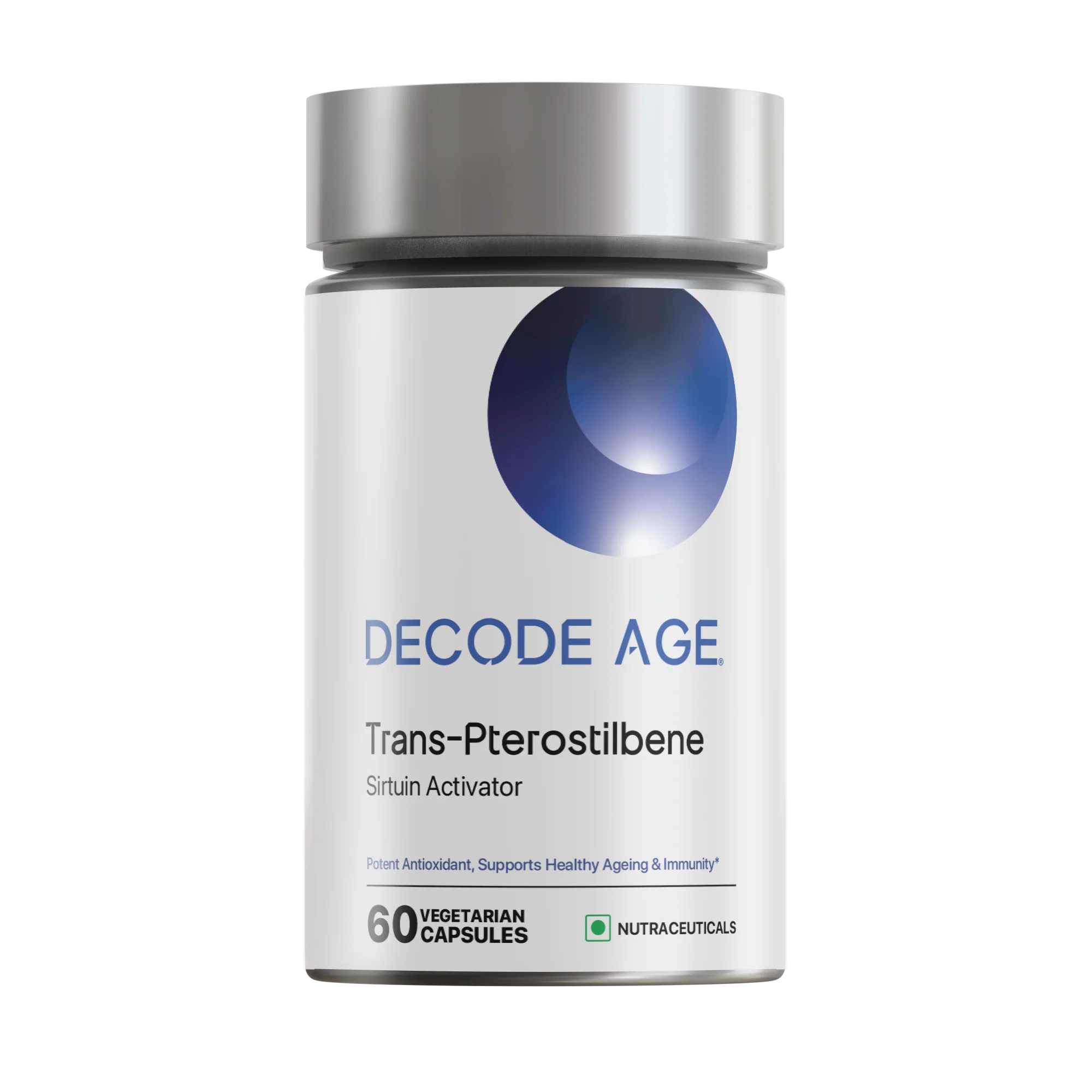 Trans Pterostilbene | Sirtuin Activator - Potent Antioxidant, Supports Healthy Ageing &amp; Immunity - Vegan &amp; GMO Free – Decode Age – 60 Capsules