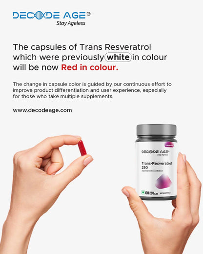 Trans Resveratrol | 250 – Japanese Knotweed Extract – Vegan, Gluten Free, Soy Free, Sugar Free, Gmo Free &amp; Dairy Free – Decode Age - 60 Veg Capsules