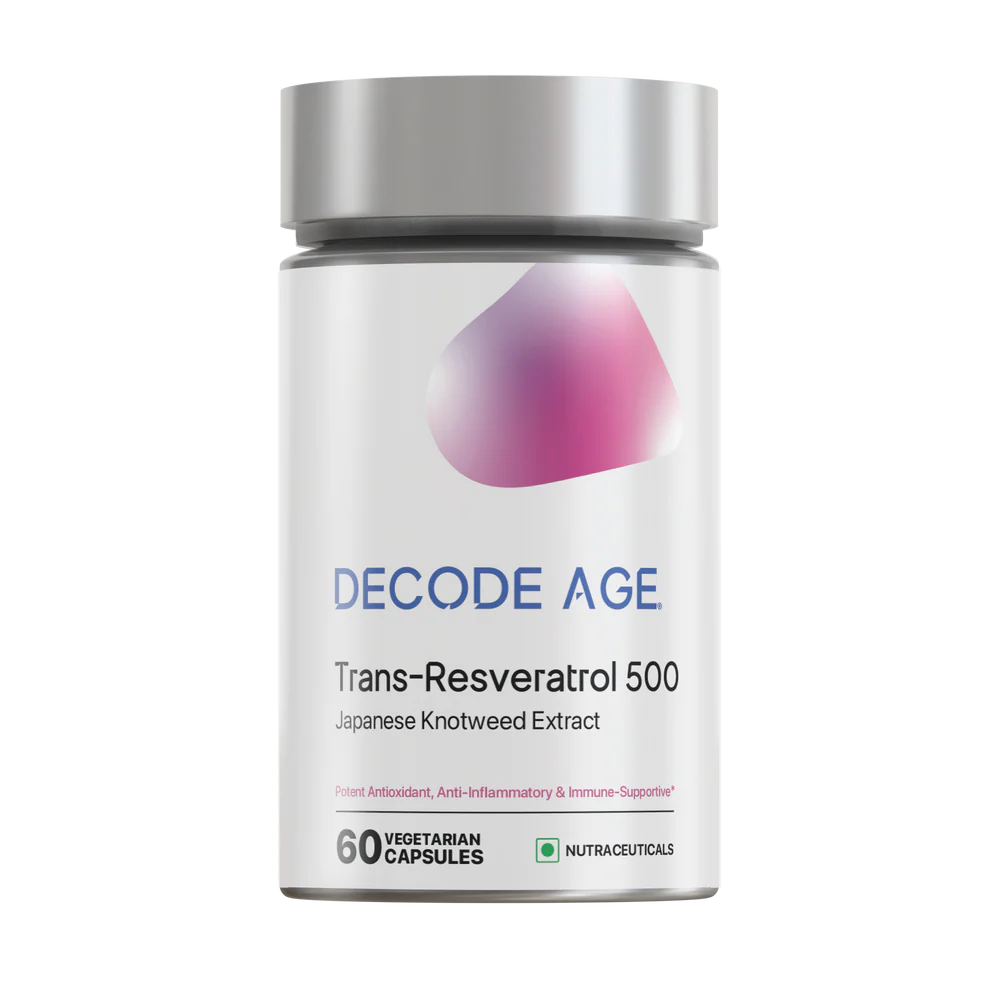 Trans Resveratrol | 500 - Japanese Knotweed Extract - Vegan, Gluten Free, Soy Free, Sugar Free, Gmo Free & Dairy Free - Decode Age - 500mg - 60 Veg Capsules