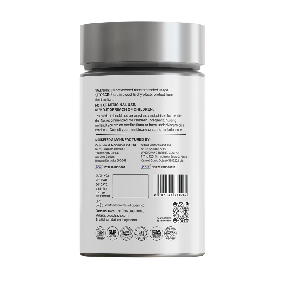Trans Resveratrol | 500 - Japanese Knotweed Extract - Vegan, Gluten Free, Soy Free, Sugar Free, Gmo Free & Dairy Free - Decode Age - 500mg - 60 Veg Capsules