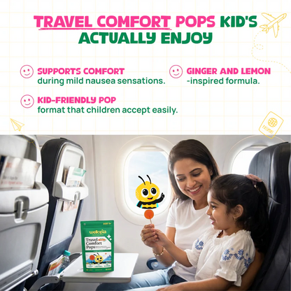 Candy | Travel Comfort Pops (Ages 2+) - Natural Orange Flavour (Ginger, Lemon) -No Artificial Preservatives - No Artificial Colors- No Refined Sugar - Wellopia - 10 Wrapped Pops -60 gm