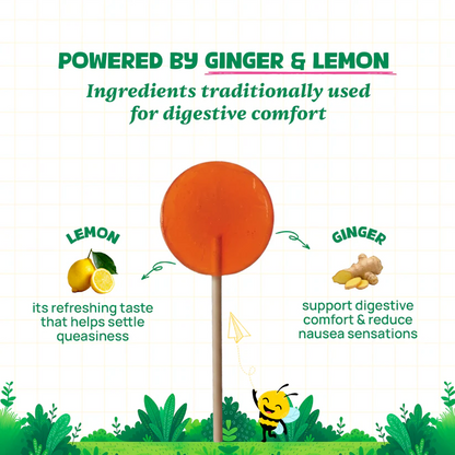 Candy | Travel Comfort Pops (Ages 2+) - Natural Orange Flavour (Ginger, Lemon) -No Artificial Preservatives - No Artificial Colors- No Refined Sugar - Wellopia - 10 Wrapped Pops -60 gm