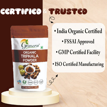 Triphala Powder (Boosts Immunity &amp; Overall Well-being) -Vegan, Gluten Free -No Additives, Preservatives, or Artificial Colours – Grenera – 100gm