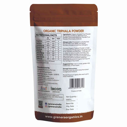Triphala Powder (Boosts Immunity &amp; Overall Well-being) -Vegan, Gluten Free -No Additives, Preservatives, or Artificial Colours – Grenera – 100gm