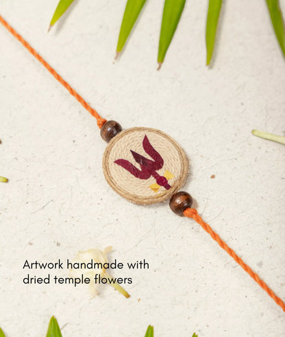 Rakhi | Trishul Rakhi (Made From Cotton, Jute, Wooden beads &amp; With Pressed Flower Petals) – Handcrafted – Eco Friendly – Nature’s Soul