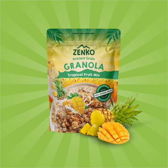 Granola | Tropical Fruit Mix - 9% Protein Per 100gm - Plant Based - Gluten Free, High In Fiber, Magnesium And Iron - Zenko - 300gm
