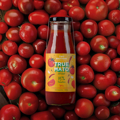 Ketchup | Tomato Ketchup (Truemato) - 75% Tomatoes - Spicy - No Refined Sugar, No Artificial Preservatives, No Sodium Benzoate, No Added Food Colors, No Stabilizers &amp; No Thickeners - Two Brothers - 300gm