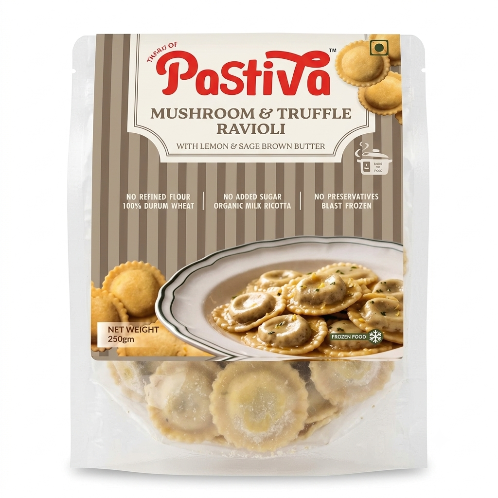 Mushroom and Truffle Ravioli ( Pasta + Lemon & Sage Brown Butter) - Hand Made-No preservatives - Nature&