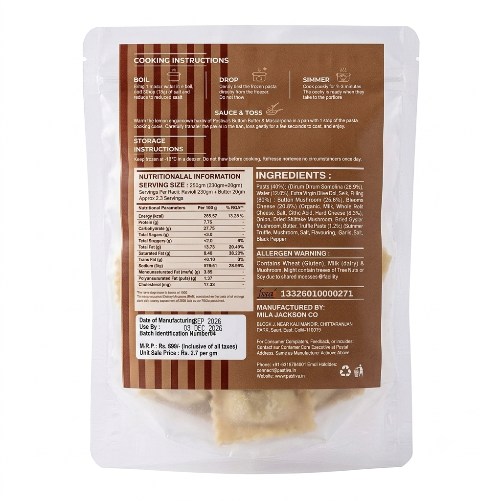 Mushroom and Truffle Ravioli ( Pasta + Lemon &amp; Sage Brown Butter) - Hand Made-No preservatives  - Nature&