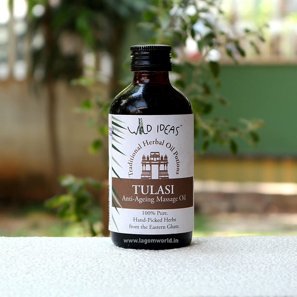 Massage Oil | Tulasi Anti Ageing Massage Oil - 100% Pure - Hand Picked Herbs From The Eastern Ghats - Wild Ideas - 200ml