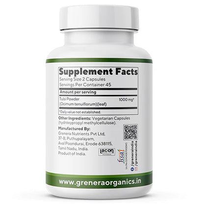 Tulsi Capsules | Natural - Vegan, Gluten Free, Preservatives Free &amp;amp; No Additives - Grenera - 90 Capsules