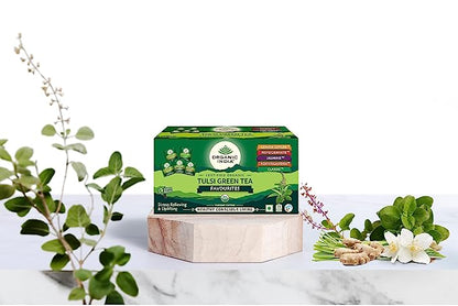 Tulsi Green Tea | (Favourites) - Lemon Ginger - Pomegranate - Jasmine - Ashwagandha - Classic - Stress Relieving &amp;amp; Uplifting - USDA Organic - Organic India - 25 Tea Bag