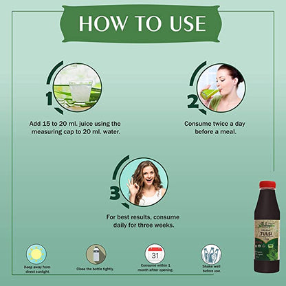 Tulsi Juice | (Ocimum Tenuiflorum) - USDA Organic - No Added Sugar, Color, Vitamins &amp;amp; Minerals - Alohya Organic - 500ml