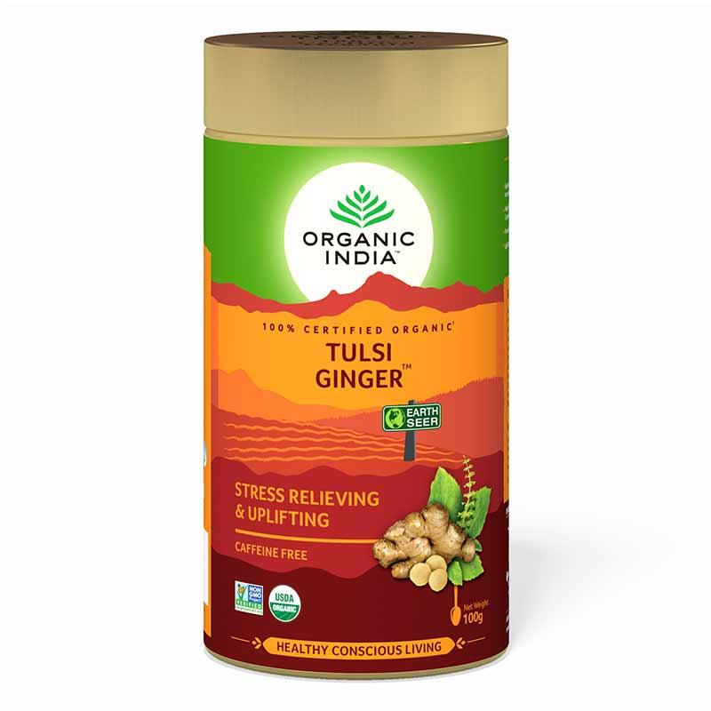 Tulsi Ginger Tea – USDA Organic – Caffeine Free – Organic India – 100gm