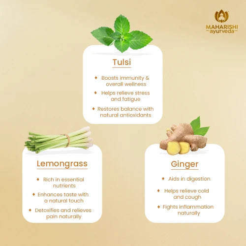 Tea | Tulsi Lemon Ginger Tea - Supports Immunity &amp; Digestion - Maharishi Ayurvedaindia - 20 Tea Bag