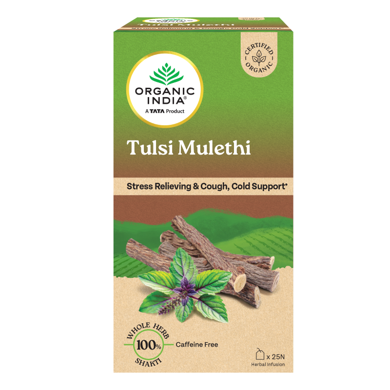 Tulsi Mulethi Tea - Stress Relieving & Cough, Cold Support - Caffeine Free - Organic India - 25 Tea Bags
