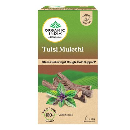Tulsi Mulethi Tea - Stress Relieving &amp; Cough, Cold Support - Caffeine Free - Organic India - 25 Tea Bags