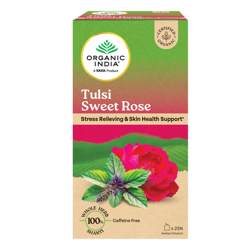 Tulsi Sweet Rose Tea - Caffeine Free - Organic India - 25Tea Bags