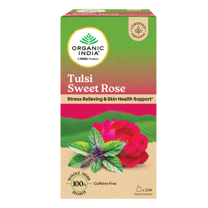 Tulsi Sweet Rose Tea - Caffeine Free - Organic India - 25Tea Bags